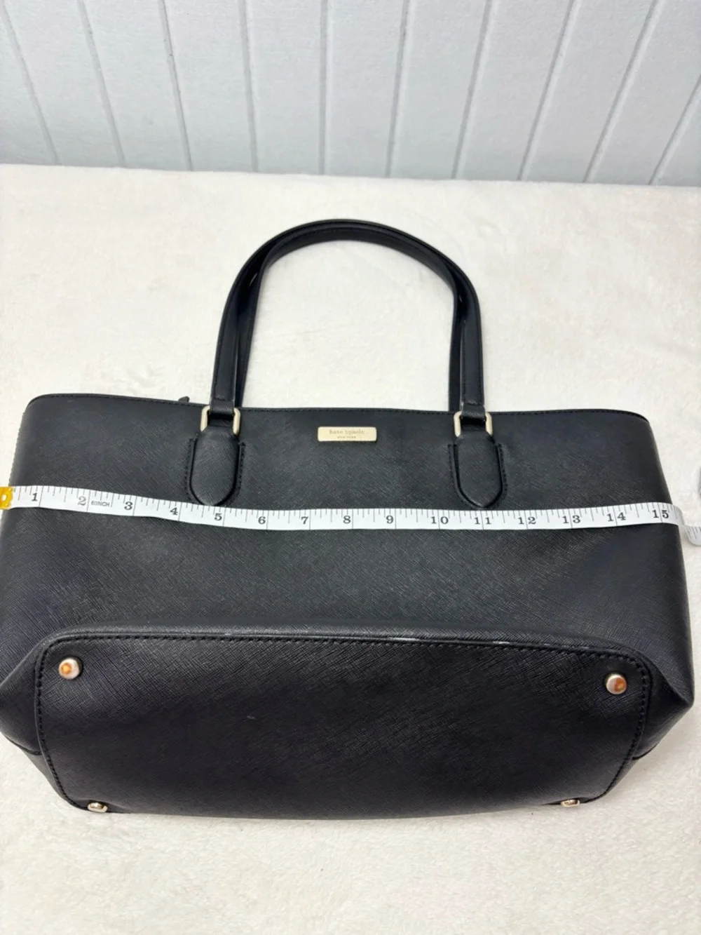 Kate Spade New York  Leather Cow Black Saffiano Tote with Gold Plaque‎